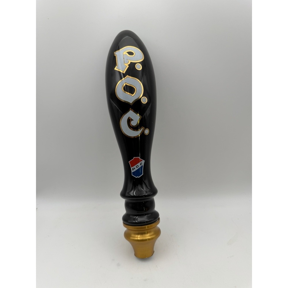 Vintage P.O.C. Beer Tap Handle Black Gold Acrylic Chrislan Canada 10"